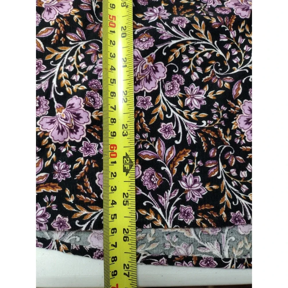 J.Jill Corduroy Floral Top Womens XL Purple Black Button Front Lace Trim Blouse